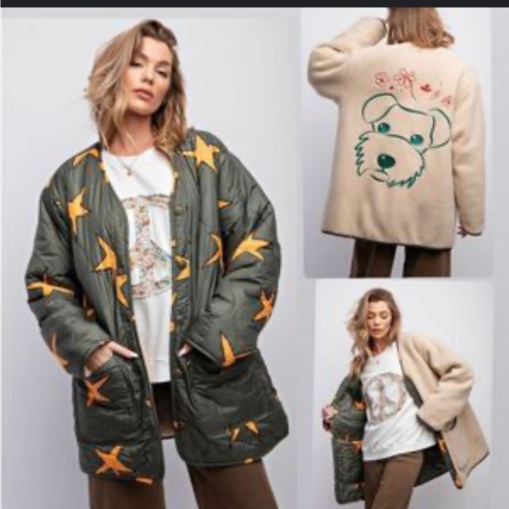 EASEL SCRIBBLY STARS DOG MED Reversible Star Print Jacket COAT NWT